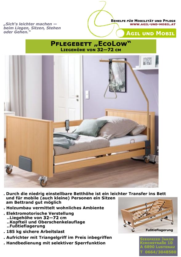 Pflegebett „EcoLow“ Liegehöhe von 32—72 cm