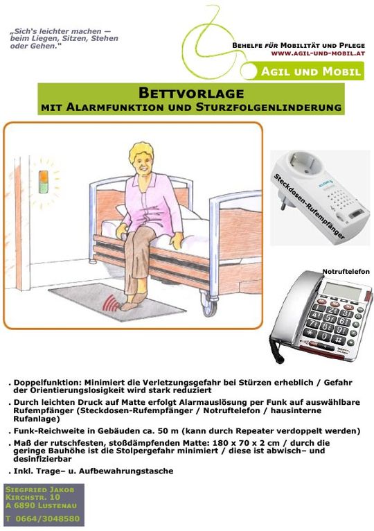 Bettvorlage mit Alarmfunktion und Sturzfolgenlinderung